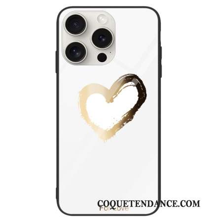 Coque iPhone 16 Pro Max Verre Trempé Coeur Doré sur Fond Blanc