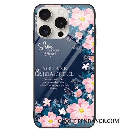 Coque iPhone 16 Pro Max Verre Trempé Fleurs Roses