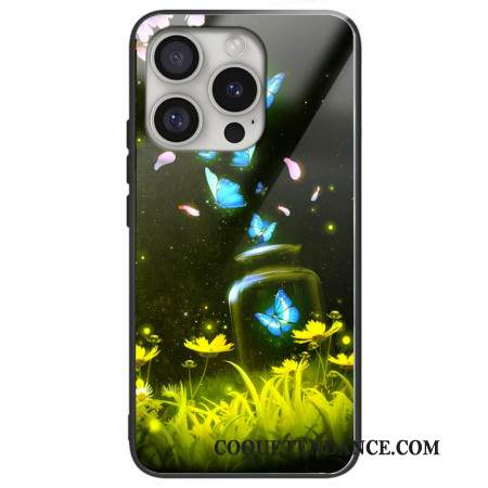 Coque iPhone 16 Pro Max Verre Trempé Papillons en Bouteille