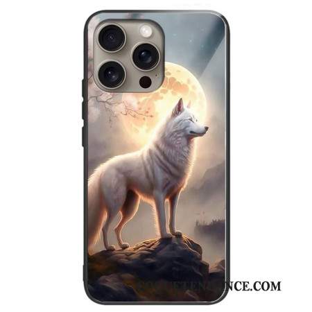 Coque iPhone 16 Pro Max Verre Trempé loup au Clair de lune