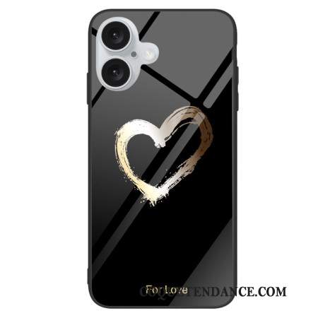 Coque iPhone 16 Verre Trempé Coeur sur Fond Noir