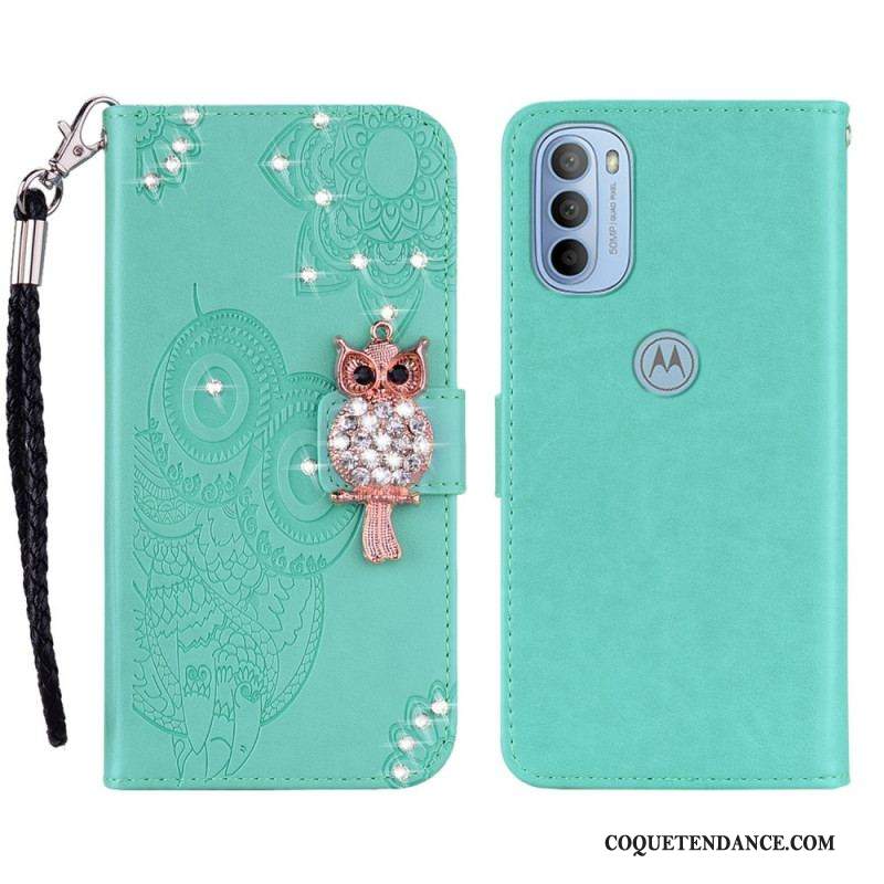 Housse Moto G41 / G31 Hibou Mandala et Breloque