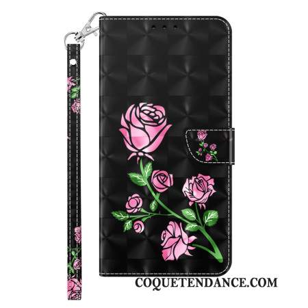 Housse Samsung Galaxy A15 Fleurs de Rose à Lanière