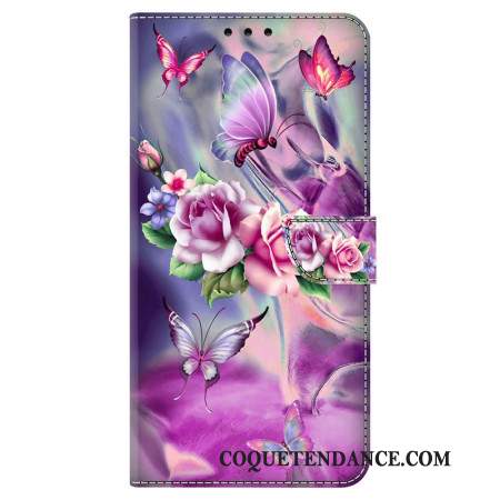 Housse Samsung Galaxy A15 Papillons et Fleurs Violets