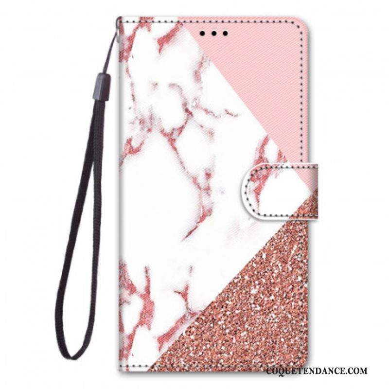 Housse Samsung Galaxy M53 5G Triangle en Marbre et Paillettes