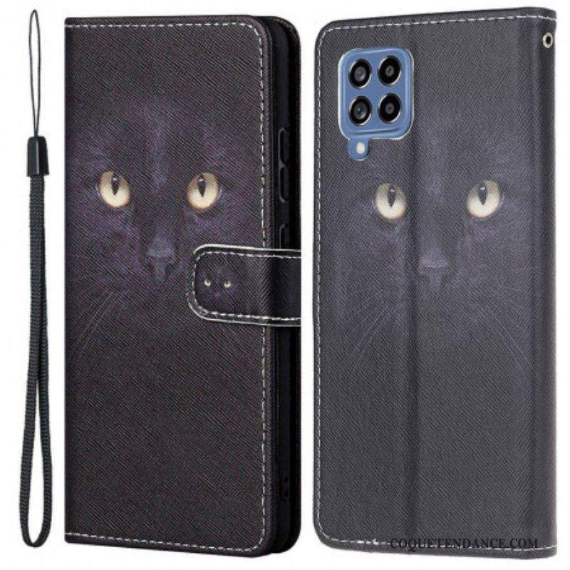 Housse Samsung Galaxy M53 5G Yeux de Chat à Lanière