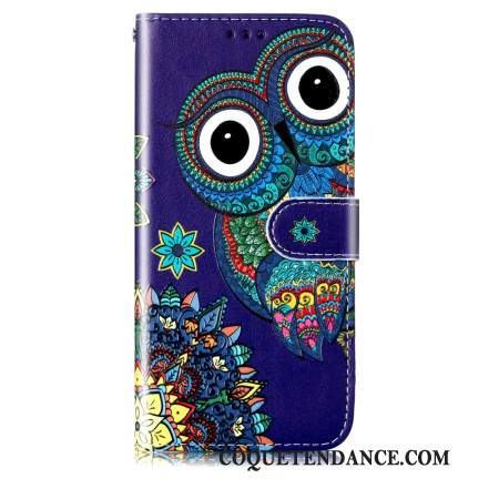 Housse Samsung Galaxy S24 5G Chouette Bleue à Lanière