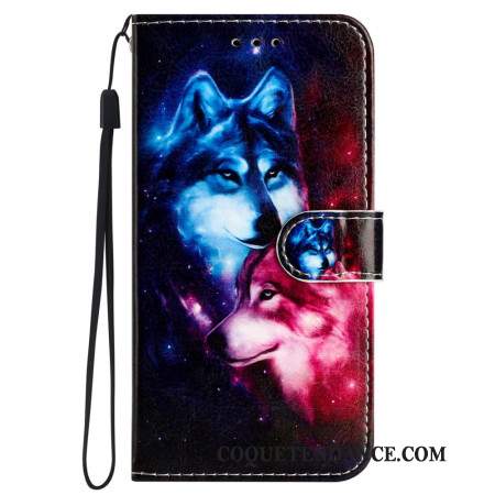 Housse Samsung Galaxy S24 5G Couple de Loups à Lanière