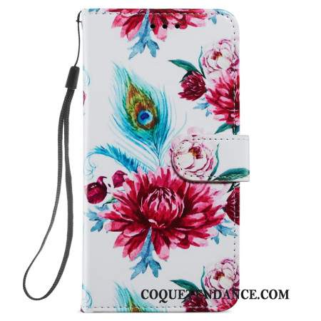 Housse Samsung Galaxy S24 5G Fleurs Colorées à Lanière