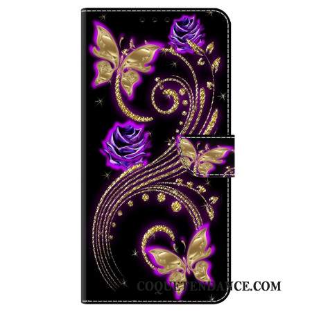 Housse Samsung Galaxy S24 5G Fleurs Violettes et Papillons