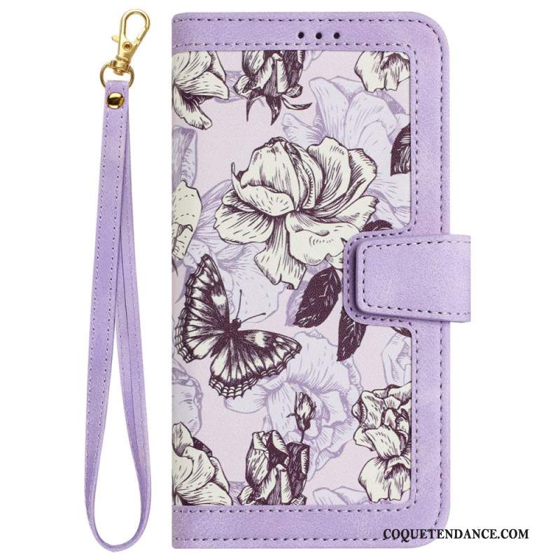 Housse Samsung Galaxy S24 5G Motif Floral Artistique à Lanière