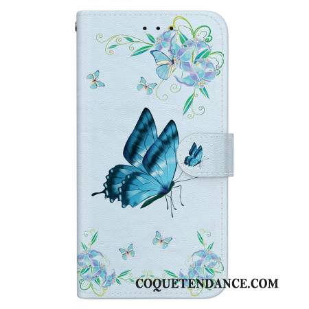 Housse Samsung Galaxy S24 5G Papillon Bleu et Fleurs