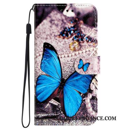 Housse Samsung Galaxy S24 5G Papillon Bleu à Lanière