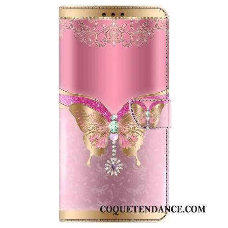 Housse Samsung Galaxy S24 5G Papillon Rose et Or