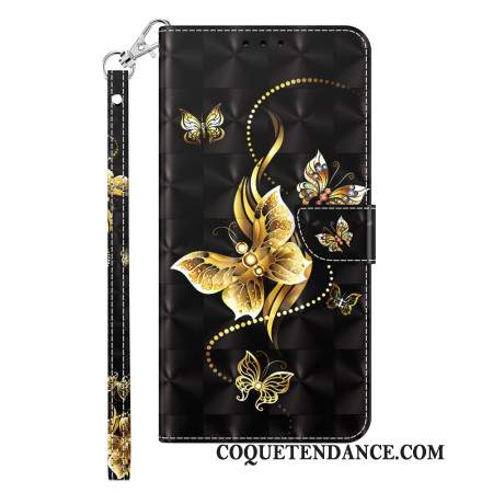 Housse Samsung Galaxy S24 5G Papillons Dorés à Lanière