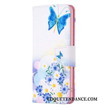 Housse Samsung Galaxy S24 5G Papillons et Fleurs Bleus