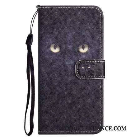 Housse Samsung Galaxy S24 5G Yeux de Chat Noir à Lanière