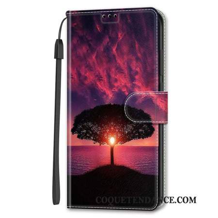 Housse Samsung Galaxy S24 Plus 5G Arbre Noir au Coucher de Soleil à Lanière