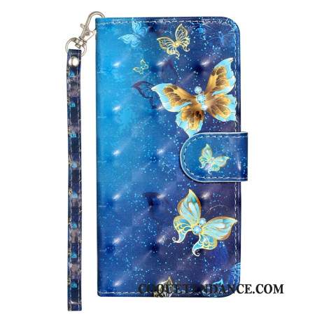 Housse Xiaomi 14T Pro Papillons Bleus et Or à Lanière