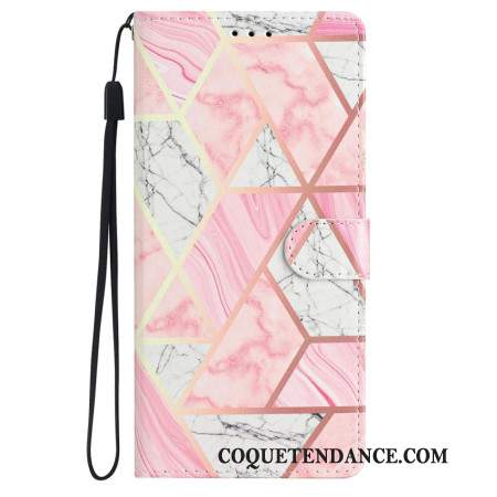 Housse iPhone 16 Marbre Rose à Lanière