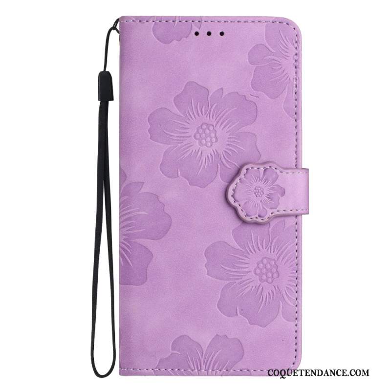 Housse iPhone 16 Motif Floral à Lanière