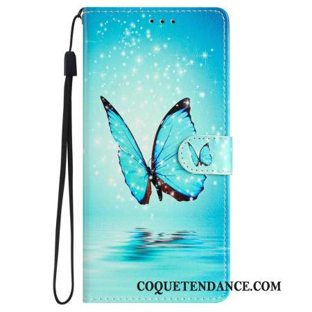 Housse iPhone 16 Papillon Bleu à Lanière