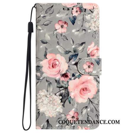 Housse iPhone 16 Plus Fleurs Roses à Lanière