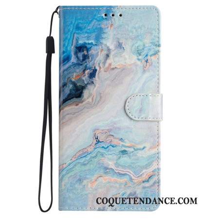 Housse iPhone 16 Plus Marbre Bleu à Lanière