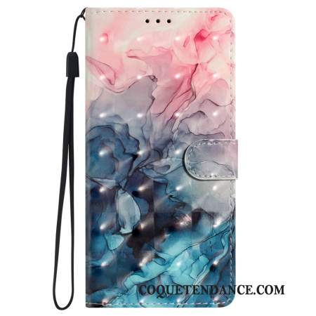 Housse iPhone 16 Plus Marbre Rose et Bleu à Lanière