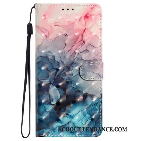 Housse iPhone 16 Pro Marbre Rose et Bleu à Lanière